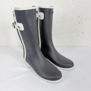 Hunter Women’s Size 8 Refine Slim Black With White Contrast Trim Rubber Boots